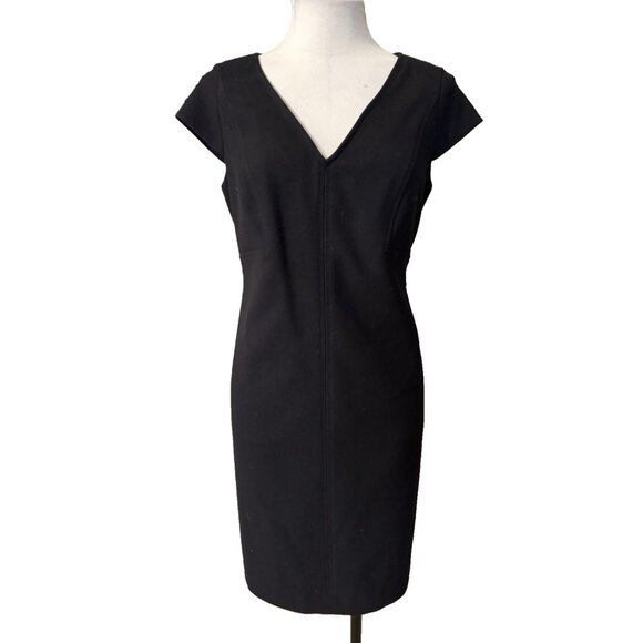 Talbots Sheath Dress 10 P 10P Black Short Sleeve V Neck Stretch Classic Career - Picture 1 of 10